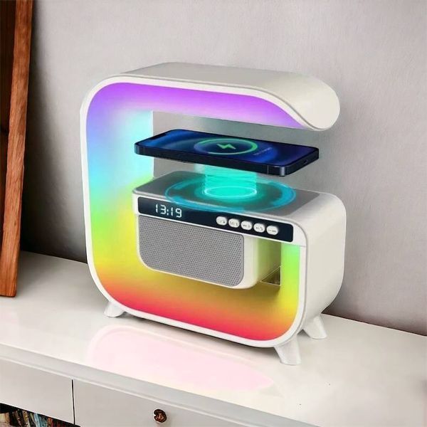 Нічний акумуляторний RGB G3 з бездротовою зарядкою 15W і Bluetooth колонкою 3W Настільна смарт лампа 00012627 фото