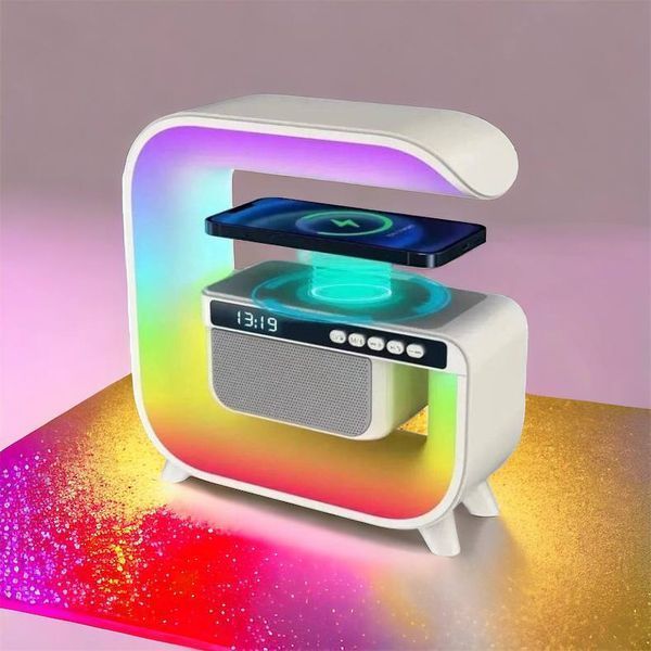 Нічний акумуляторний RGB G3 з бездротовою зарядкою 15W і Bluetooth колонкою 3W Настільна смарт лампа 00012627 фото