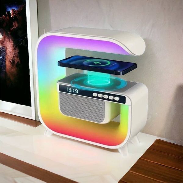 Нічний акумуляторний RGB G3 з бездротовою зарядкою 15W і Bluetooth колонкою 3W Настільна смарт лампа 00012627 фото