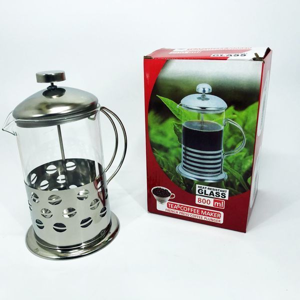 Заварник френч-прес Unique UN-1153 0.8 л, Стильний скляний чайник для заварювання, Заварник для трав 00019091 фото