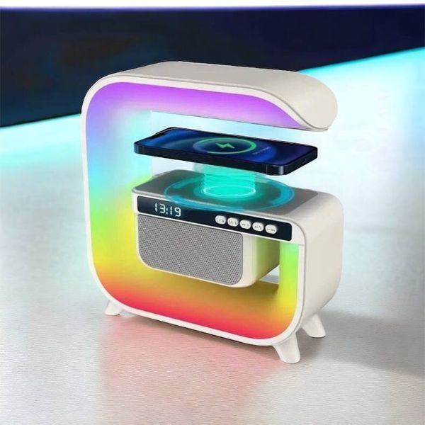 Нічний акумуляторний RGB G3 з бездротовою зарядкою 15W і Bluetooth колонкою 3W Настільна смарт лампа 00012627 фото