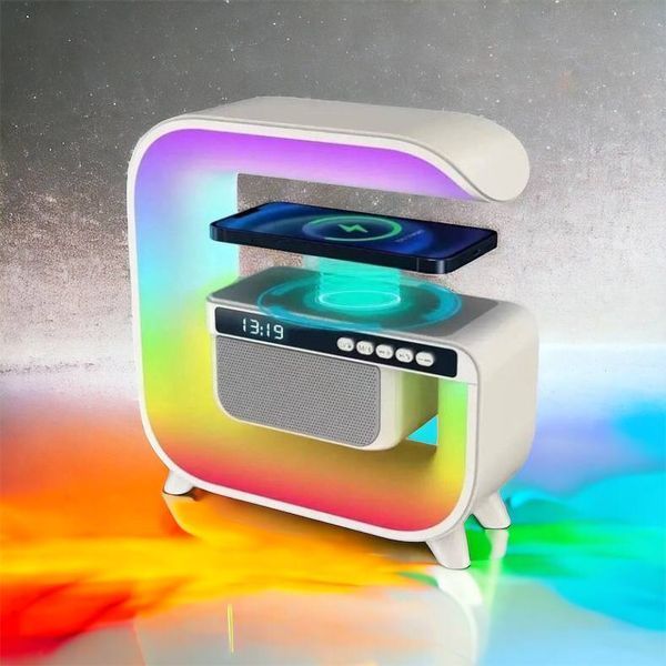 Нічний акумуляторний RGB G3 з бездротовою зарядкою 15W і Bluetooth колонкою 3W Настільна смарт лампа 00012627 фото