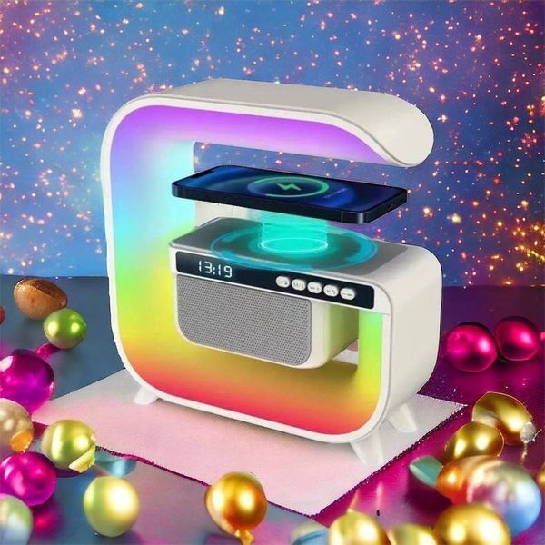 Нічний акумуляторний RGB G3 з бездротовою зарядкою 15W і Bluetooth колонкою 3W Настільна смарт лампа 00012627 фото