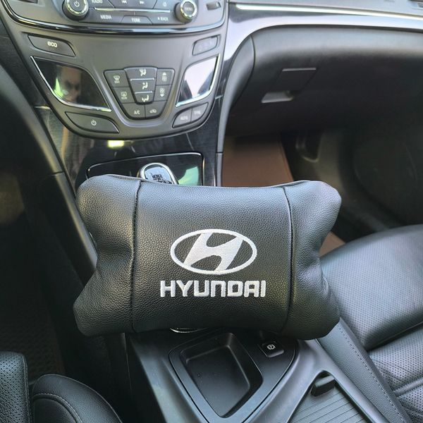 Набір подушок для авто Hyundai 2шт, натуральна шкіра, чорний колір, комфортні підголовники в автомобіль 00016805 фото
