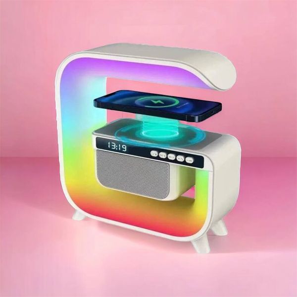Нічний акумуляторний RGB G3 з бездротовою зарядкою 15W і Bluetooth колонкою 3W Настільна смарт лампа 00012627 фото