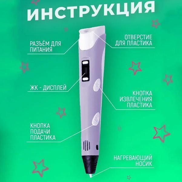 3D ручка Smart 3D Pen 2 c LCD дисплеєм, Ручка для об'ємного малювання, Дитяча 3д ручка. Колір: фіолетовий 00015791 фото