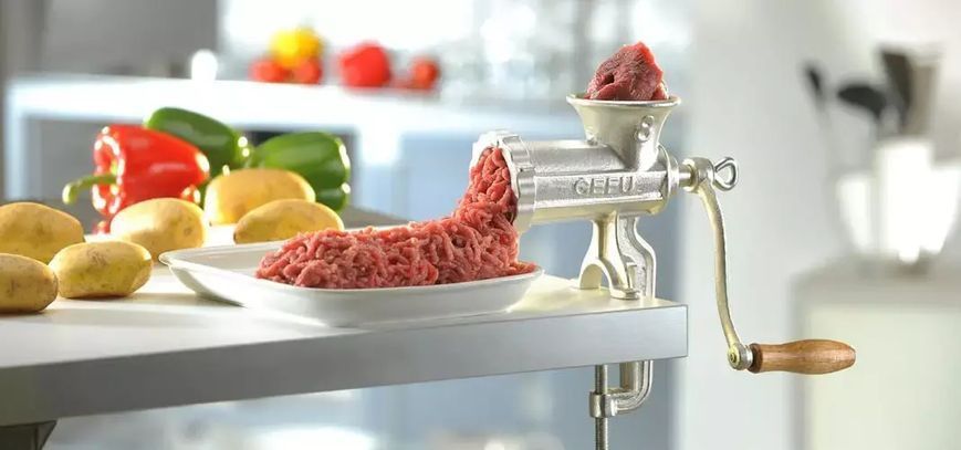 Кухонная мясорубка механическая бытовая алюминевая ручная для приготовления фарша 00021244 фото