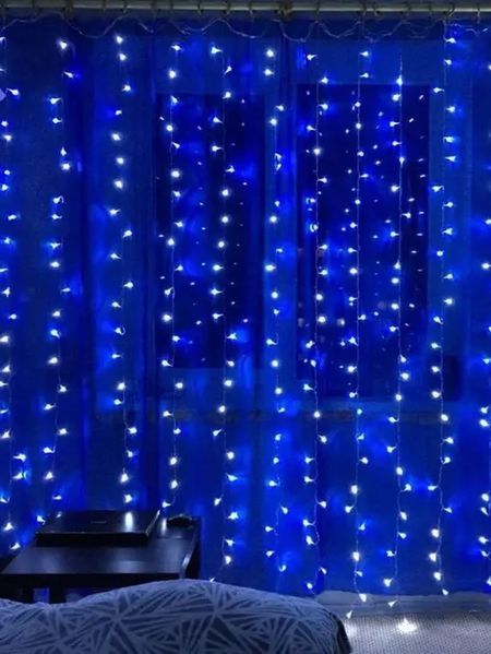 Светодиодная гирлянда штора роса на проволоке 3х2 м 200 LED пульт + USB Синий 00024812 фото