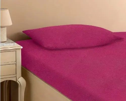 Бордовая Простынь махровая на резинке с наволочками Anisa (220х240+30 см) 00014105 фото