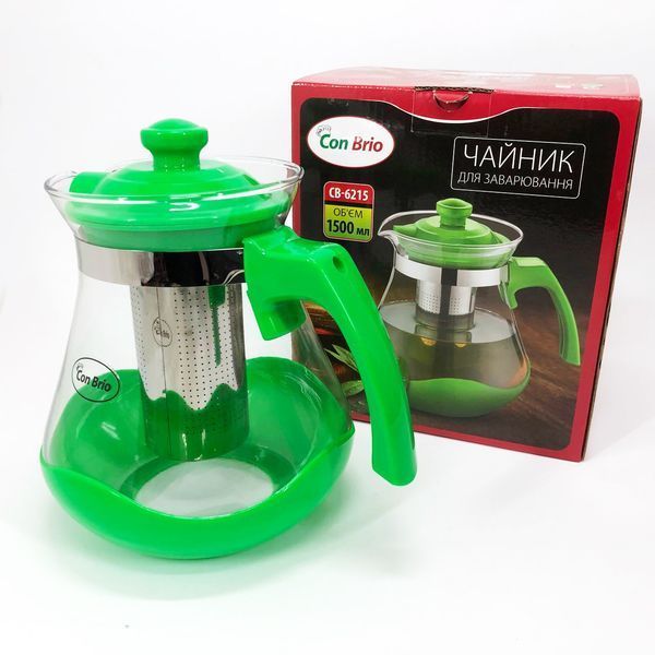 Чайник заварювальний Con Brio Green CB-6215 1,5 л, Чайник самовар скляний. Колір: зелений 00019113 фото