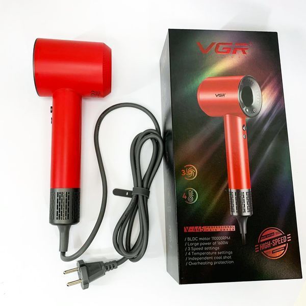 Фен професійний VGR V-445 RED, 3 рівні обдування, 4 рівні температури, 1600 Вт 00014868 фото