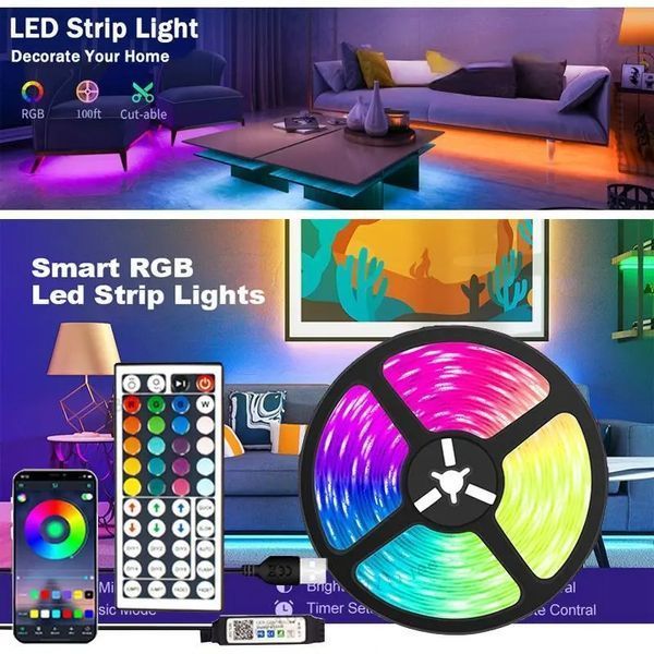 Лента светодиодная RGB 5050 5м с пультом для подсветки телевизора, монитора, мебели от USB 00024430 фото