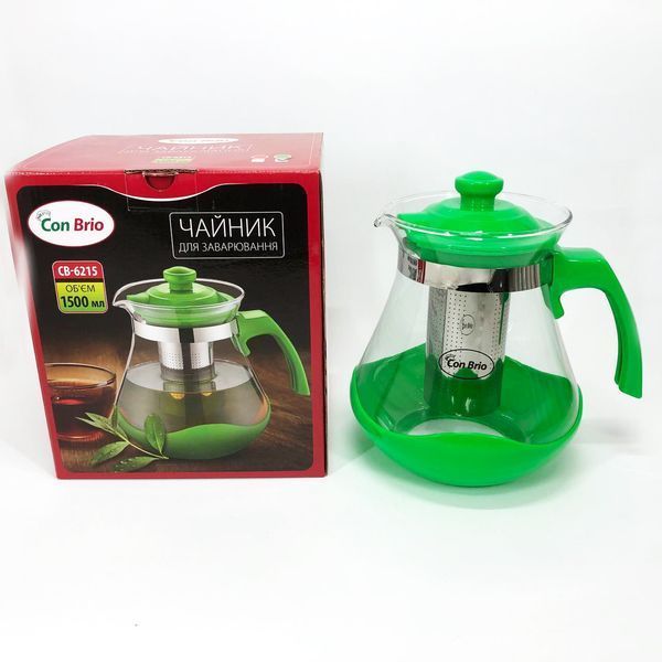 Чайник заварювальний Con Brio Green CB-6215 1,5 л, Чайник самовар скляний. Колір: зелений 00019113 фото