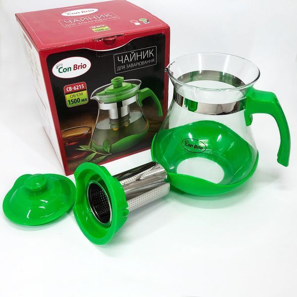 Чайник заварювальний Con Brio Green CB-6215 1,5 л, Чайник самовар скляний. Колір: зелений 00019113 фото