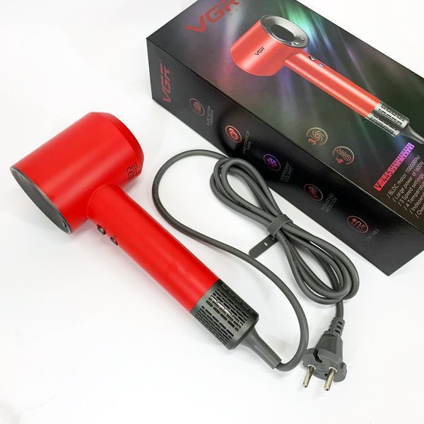Фен професійний VGR V-445 RED, 3 рівні обдування, 4 рівні температури, 1600 Вт 00014868 фото