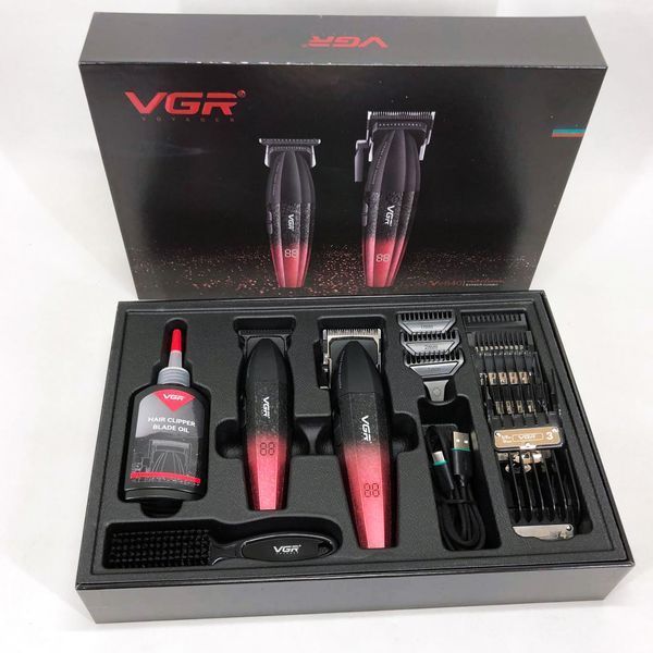 Професійний набір для стрижки волосся VGR V-640 акумуляторний Barber Combo PREMIUM. Колір: червоний 00015260 фото
