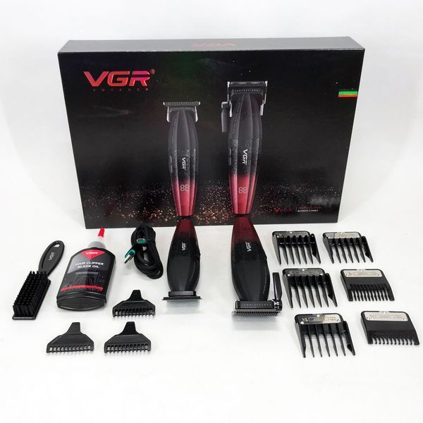 Професійний набір для стрижки волосся VGR V-640 акумуляторний Barber Combo PREMIUM. Колір: червоний 00015260 фото