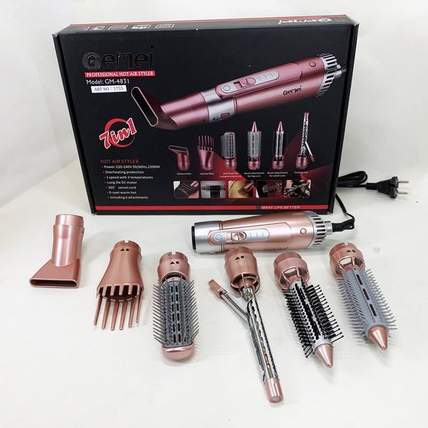 Щипцы фен для волос мультистайлер GEMEI GM-4831 7в1, классический фен для волос, мощный фен для волос 00014322 фото