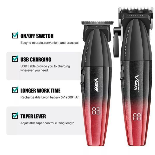 Професійний набір для стрижки волосся VGR V-640 акумуляторний Barber Combo PREMIUM. Колір: червоний 00015260 фото
