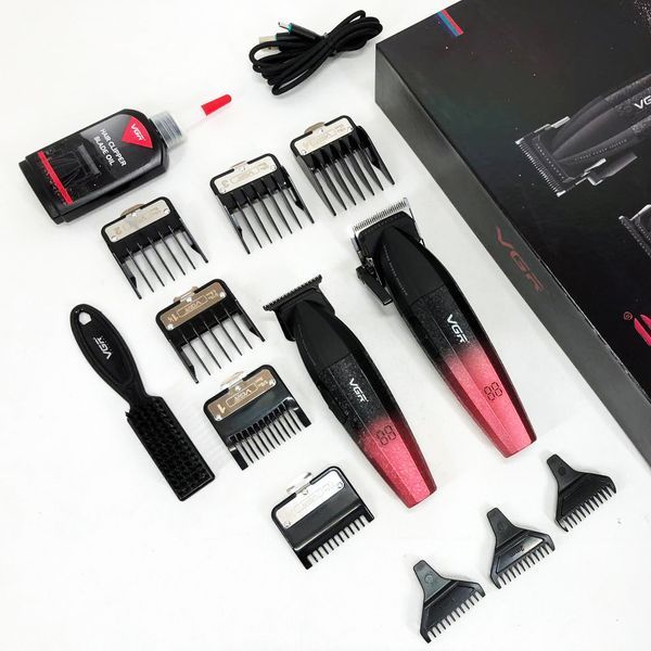 Професійний набір для стрижки волосся VGR V-640 акумуляторний Barber Combo PREMIUM. Колір: червоний 00015260 фото