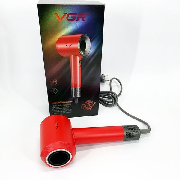 Фен професійний VGR V-445 RED, 3 рівні обдування, 4 рівні температури, 1600 Вт 00014868 фото