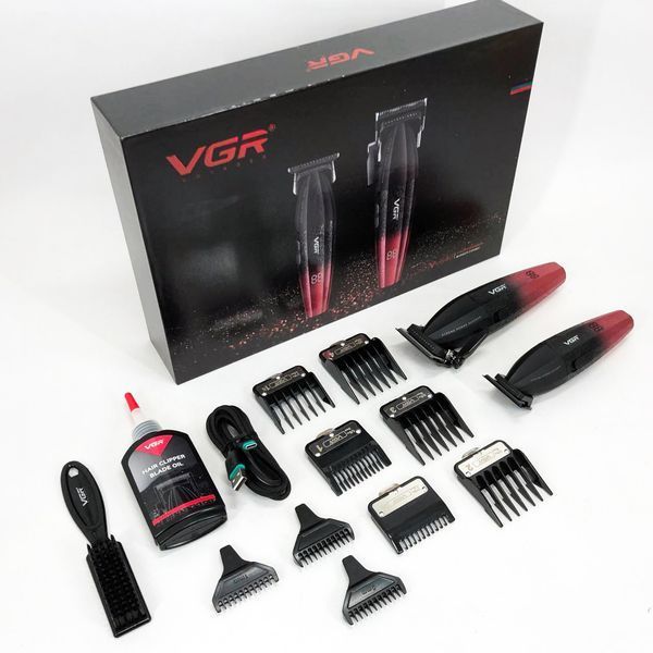 Професійний набір для стрижки волосся VGR V-640 акумуляторний Barber Combo PREMIUM. Колір: червоний 00015260 фото