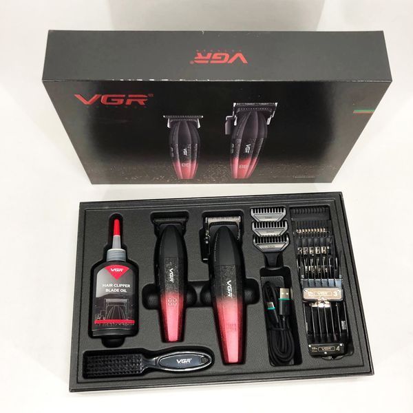 Професійний набір для стрижки волосся VGR V-640 акумуляторний Barber Combo PREMIUM. Колір: червоний 00015260 фото