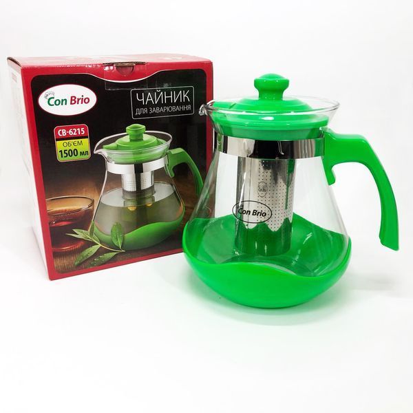 Чайник заварювальний Con Brio Green CB-6215 1,5 л, Чайник самовар скляний. Колір: зелений 00019113 фото