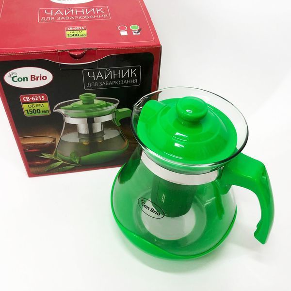 Чайник заварювальний Con Brio Green CB-6215 1,5 л, Чайник самовар скляний. Колір: зелений 00019113 фото