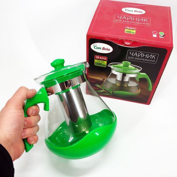 Чайник заварювальний Con Brio Green CB-6215 1,5 л, Чайник самовар скляний. Колір: зелений 00019113 фото