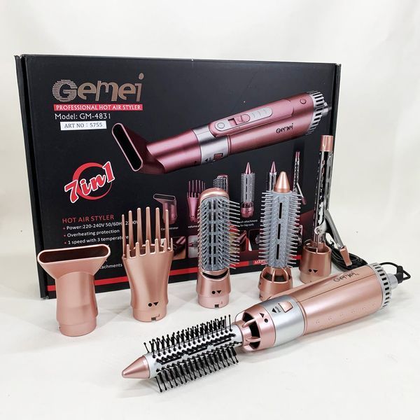 Щипцы фен для волос мультистайлер GEMEI GM-4831 7в1, классический фен для волос, мощный фен для волос 00014322 фото