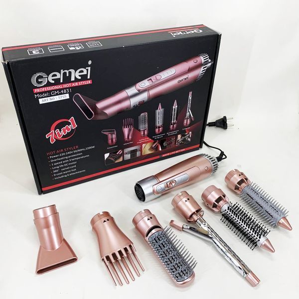 Щипцы фен для волос мультистайлер GEMEI GM-4831 7в1, классический фен для волос, мощный фен для волос 00014322 фото