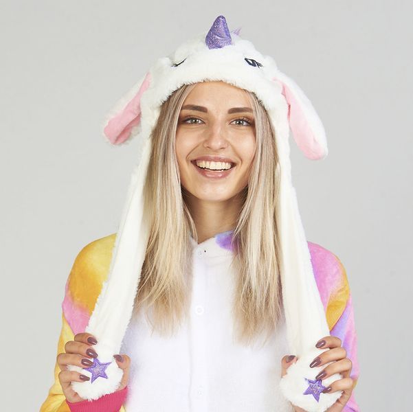 Карнавальная шапка с подсветкой: белый единорог с поднимающимися ушами 00016253 фото
