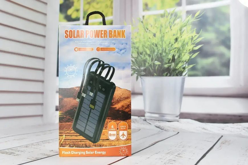 Павербанк Solar Power Bank із сонячною батареєю + ліхтарик 20000 mAh 00017898 фото