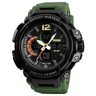 Часы наручные мужские SKMEI 1343AG ARMY GREEN, часы тактические противоударные. Цвет: зеленый 00022033 фото