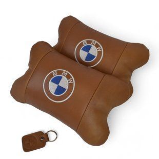 Комплект автоподушек 2шт из натуральной коричневой кожи для BMW. Ортопедическая подушка в авто БМВ 00016732 фото
