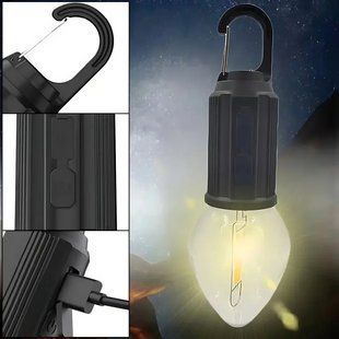 Лампочка з акумулятором + карабін, від USB, BL HK-169B / Підвісна LED лампочка / Ліхтар для кемпінгу 00023668 фото