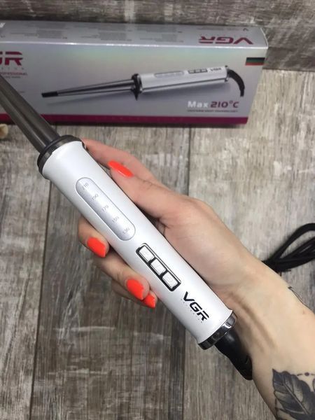 Конусна плойка з регулюванням Led дисплей 10-19мм VGR V-526 біла 00021369 фото