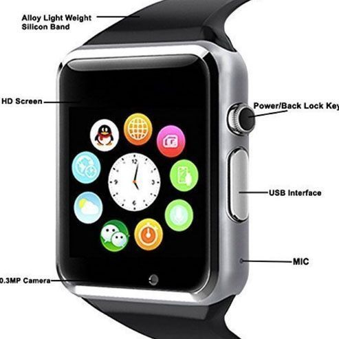 Смарт-часы Smart Watch A1 умные электронные со слотом под sim-карту + карту памяти micro-sd. Цвет: серебряный 00022419 фото