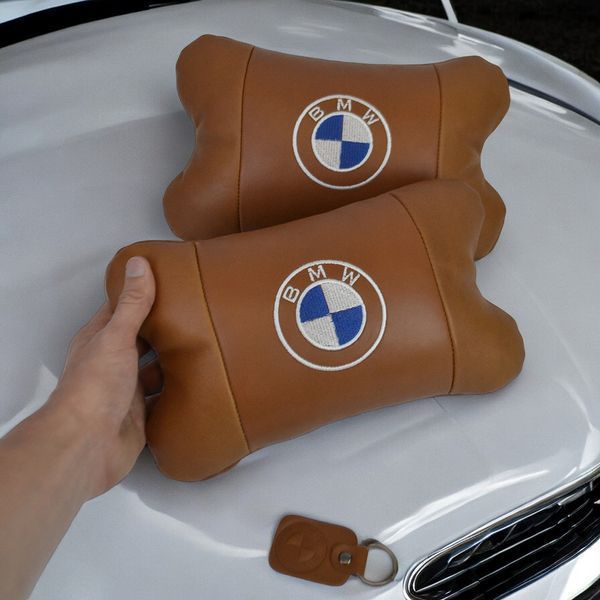 Комплект автоподушек 2шт из натуральной коричневой кожи для BMW. Ортопедическая подушка в авто БМВ 00016732 фото