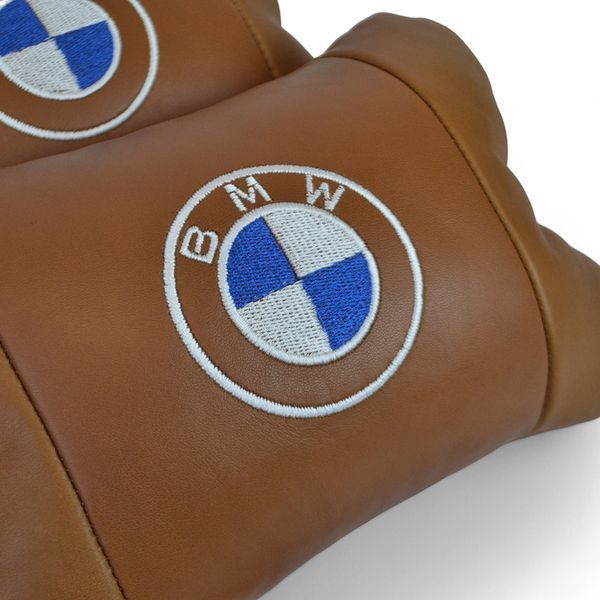 Комплект автоподушек 2шт из натуральной коричневой кожи для BMW. Ортопедическая подушка в авто БМВ 00016732 фото