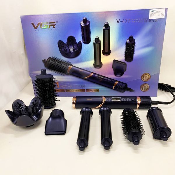 Фен-стайлер для волос 7в1 VGR V-477 DARK Blue Professional 1400 Вт 7 насадок 00014869 фото