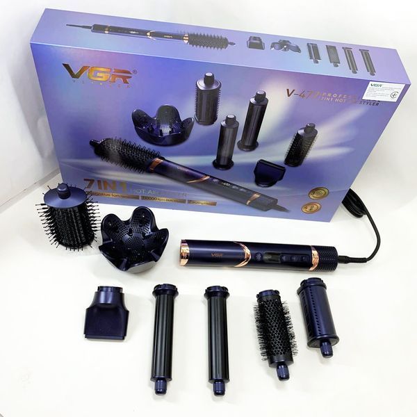 Фен-стайлер для волос 7в1 VGR V-477 DARK Blue Professional 1400 Вт 7 насадок 00014869 фото