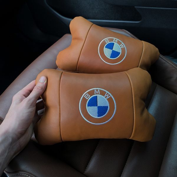 Комплект автоподушек 2шт из натуральной коричневой кожи для BMW. Ортопедическая подушка в авто БМВ 00016732 фото