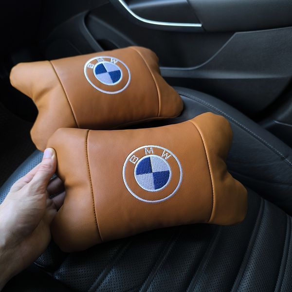 Комплект автоподушек 2шт из натуральной коричневой кожи для BMW. Ортопедическая подушка в авто БМВ 00016732 фото