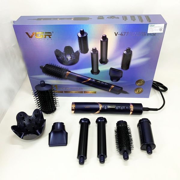 Фен-стайлер для волос 7в1 VGR V-477 DARK Blue Professional 1400 Вт 7 насадок 00014869 фото