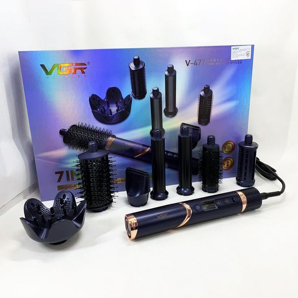 Фен-стайлер для волос 7в1 VGR V-477 DARK Blue Professional 1400 Вт 7 насадок 00014869 фото