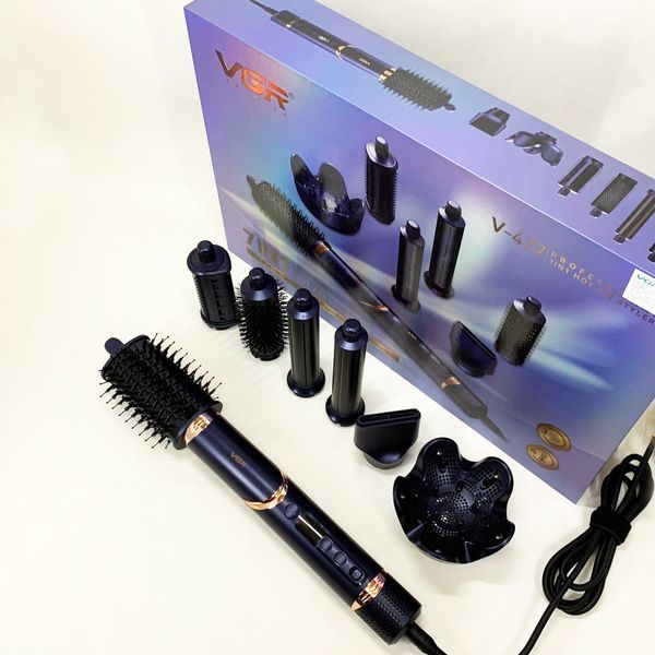 Фен-стайлер для волос 7в1 VGR V-477 DARK Blue Professional 1400 Вт 7 насадок 00014869 фото