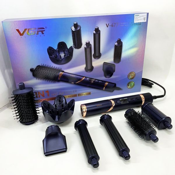 Фен-стайлер для волос 7в1 VGR V-477 DARK Blue Professional 1400 Вт 7 насадок 00014869 фото