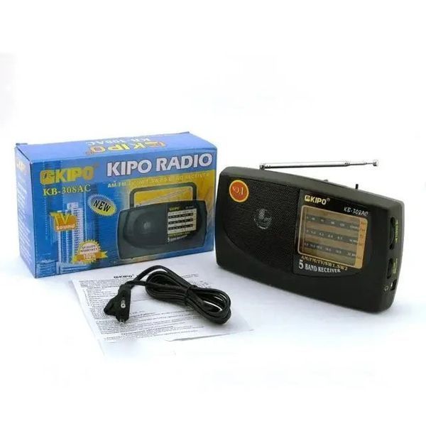 Радиоприемник KIPO KB-308AC - мощный 5-ти волновой фм Радиоприемник fm диапазона, Приемник фм радио 00017467 фото